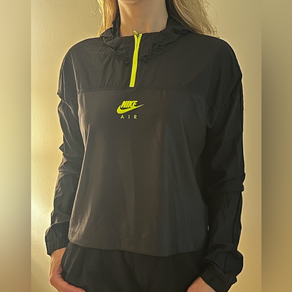 Nike Black Pullover Windbreaker with Neon Yellow Swoosh